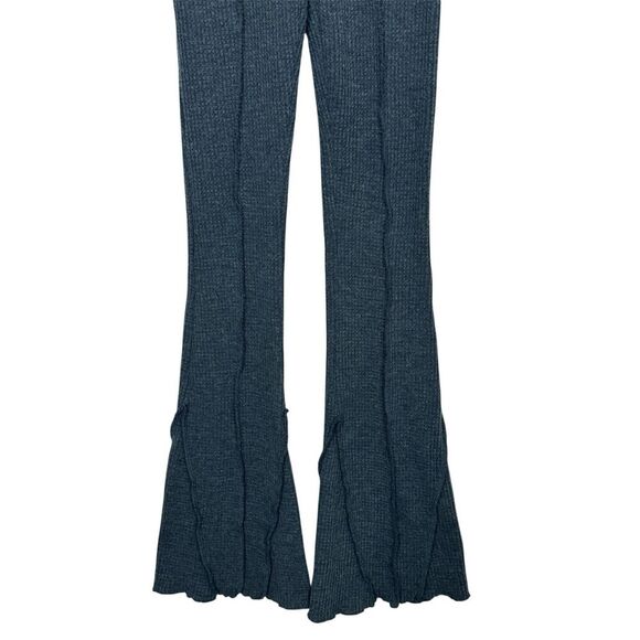 Y2K Urban Outfitters Waffle Knit Flared Pants Small Teal Seamed Thermal Fairy - Picture 3 of 9